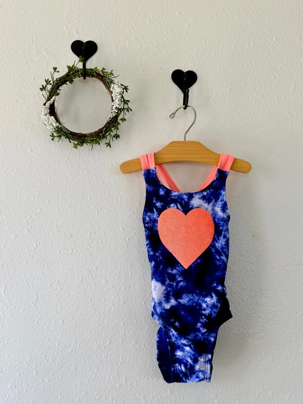 Cat & Jack Tie-Dye Heart One-Piece Swimsuit Size 2T Neon Pink Blue